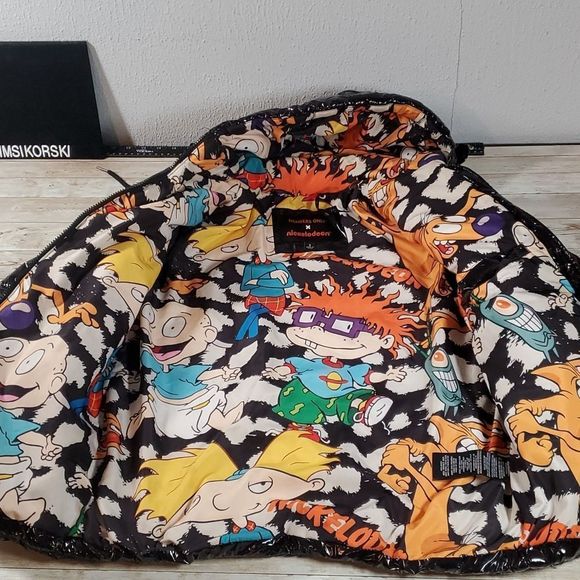 Members Only X Nickelodeon Hi Shine Chevron Puffer‎ Jacket Black Womens Small - Picture 6 of 11